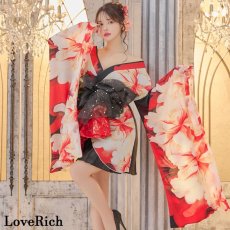 画像4: 【高級ライン】【2点セット】シフォン 花柄 アシンメトリー ミニスカート オフショル 豪華 帯 花魁 着物 ドレス コスプレ イベント ハロウィン (4)