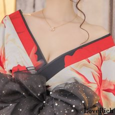 画像11: 【高級ライン】【2点セット】シフォン 花柄 アシンメトリー ミニスカート オフショル 豪華 帯 花魁 着物 ドレス コスプレ イベント ハロウィン (11)