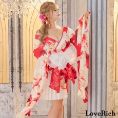 画像8: 【高級ライン】【2点セット】シフォン 花柄 アシンメトリー ミニスカート オフショル 豪華 帯 花魁 着物 ドレス コスプレ イベント ハロウィン (8)