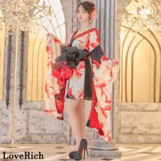 画像14: 【高級ライン】【2点セット】シフォン 花柄 アシンメトリー ミニスカート オフショル 豪華 帯 花魁 着物 ドレス コスプレ イベント ハロウィン (14)