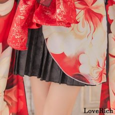 画像13: 【高級ライン】【2点セット】シフォン 花柄 アシンメトリー ミニスカート オフショル 豪華 帯 花魁 着物 ドレス コスプレ イベント ハロウィン (13)