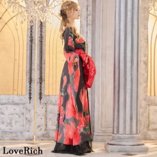 画像17: 【高級ライン】【2点セット】花柄 シフォン レース ミニスカート ロング 豪華 花魁 着物 ドレス コスプレ イベント ハロウィン (17)