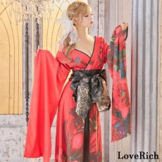 画像9: 【高級ライン】【2点セット】花柄 シフォン レース ミニスカート ロング 豪華 花魁 着物 ドレス コスプレ イベント ハロウィン (9)