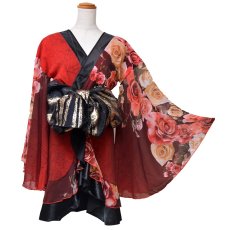 画像17: 再入荷！【高級ライン】【SMLサイズ/2カラー/2点セット】花柄 シフォン オフショル フリル 美胸 ミニ 豪華 帯 花魁 着物 ドレス コスプレ イベント ハロウィン キャバドレス (17)