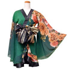 画像15: 再入荷！【高級ライン】【SMLサイズ/2カラー/2点セット】花柄 シフォン オフショル フリル 美胸 ミニ 豪華 帯 花魁 着物 ドレス コスプレ イベント ハロウィン キャバドレス (15)